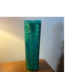 Starbucks Holiday Swirl Green Iridescent Spiral Tumbler Cup 16oz
